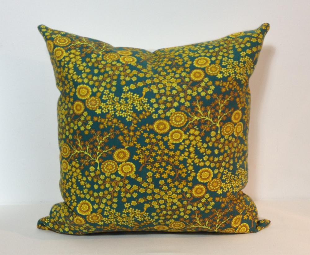 Retro Green & Yellow Cushion Cover. 1960s Vintage Fabric